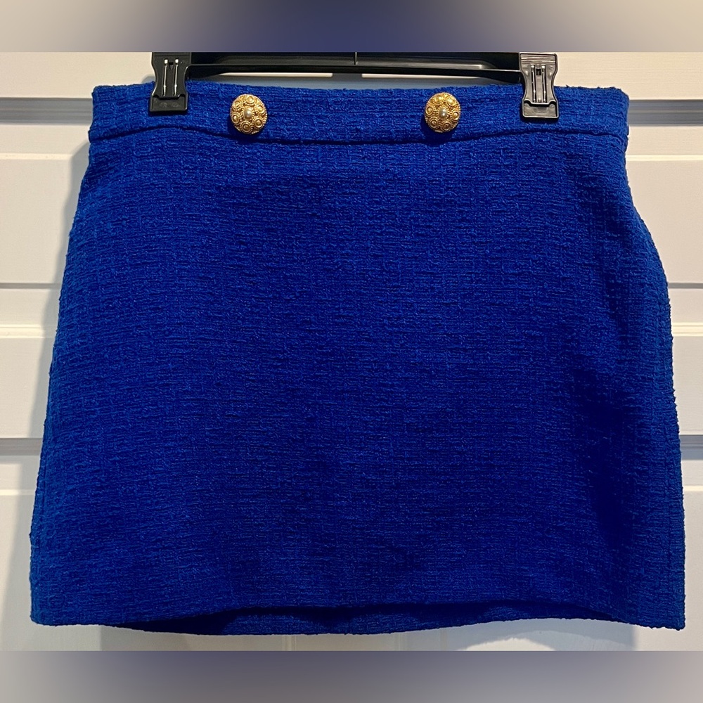 Zara Royal Blue Mini Skirt with Gold Buttons, size L, NWOT